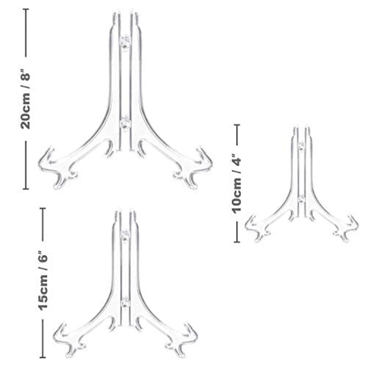 6 Pieces Plastic Easels, 4/6/8 Inches Clear Easel Display Stand/Plate Holders to Display Pictures, Items